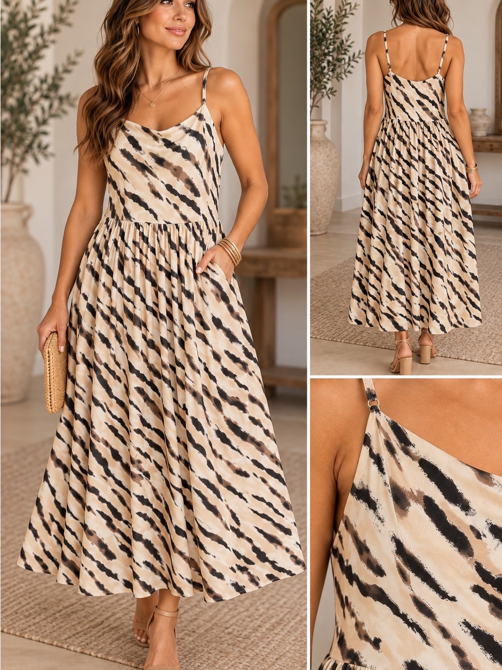 Lumiere Satin Animal-Print Maxi Dress